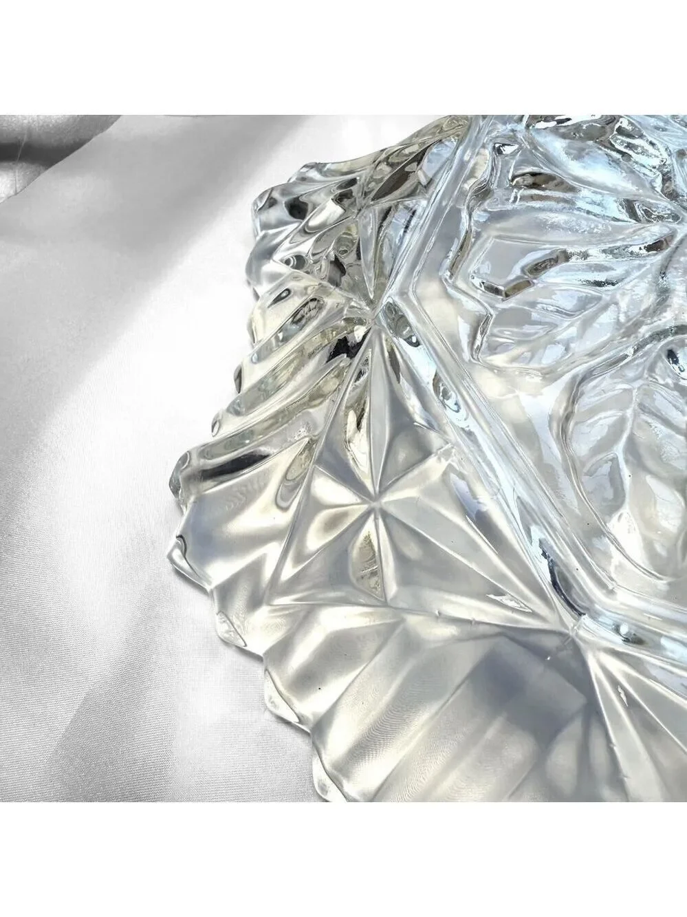 Vintage Clear Glass Fruit Molded Ruffled Bowl 11 Inch